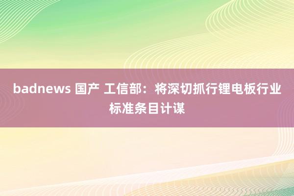badnews 国产 工信部：将深切抓行锂电板行业标准条目计谋