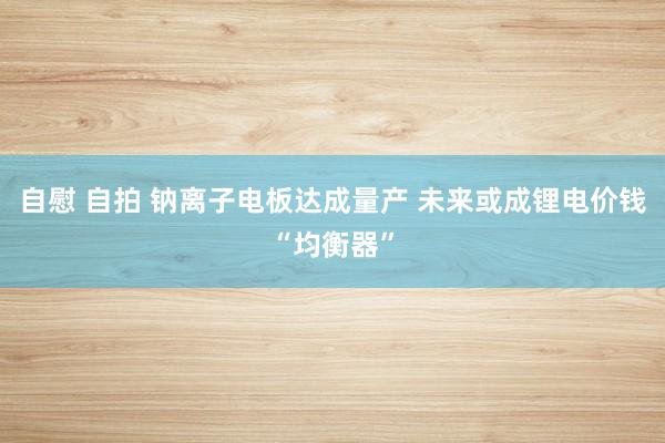 自慰 自拍 钠离子电板达成量产 未来或成锂电价钱“均衡器”